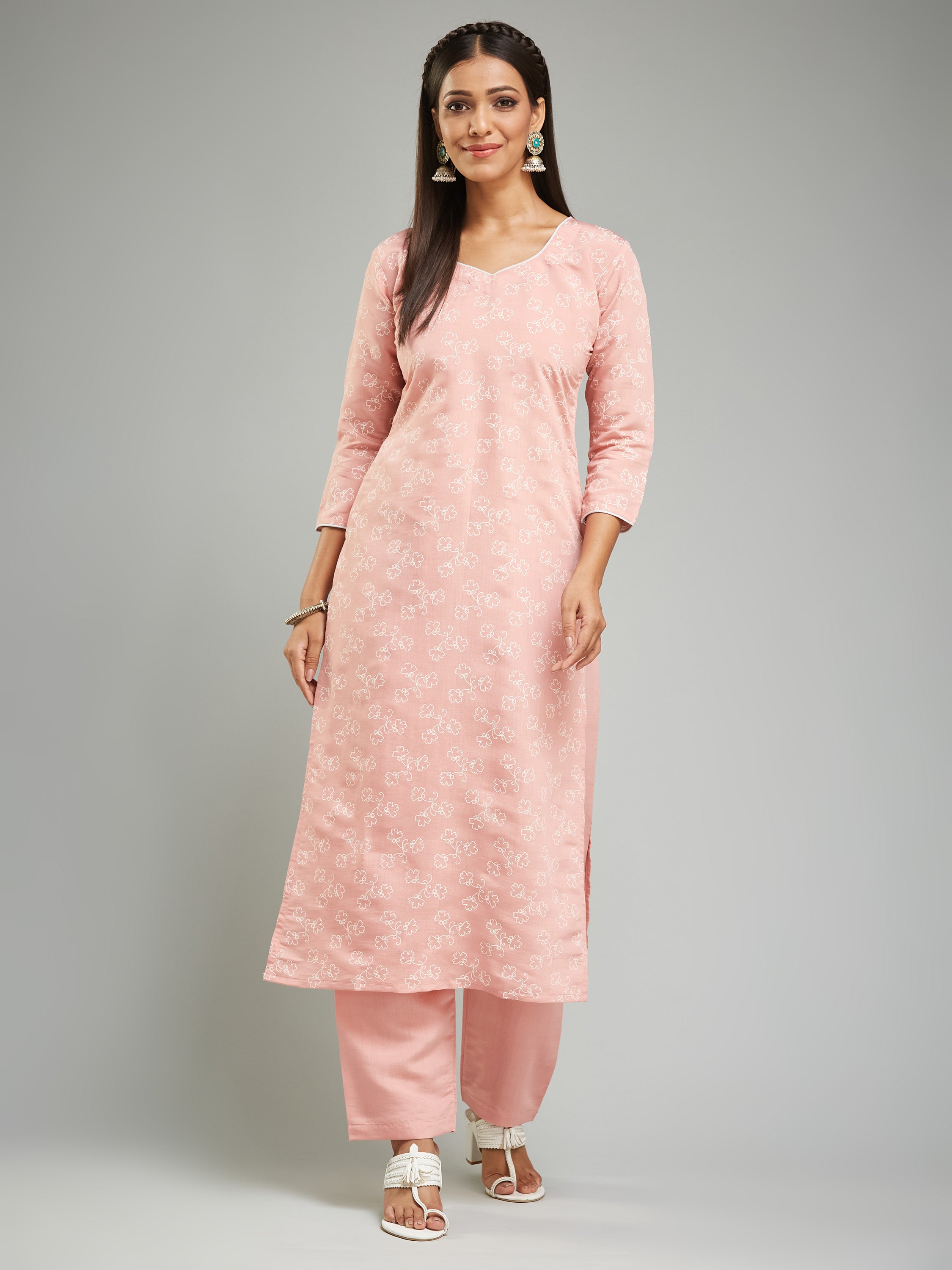 Fumka Women's Viscose Chanderi Kurta Pant Set with Luxe Prints and Contemporary Embellishments