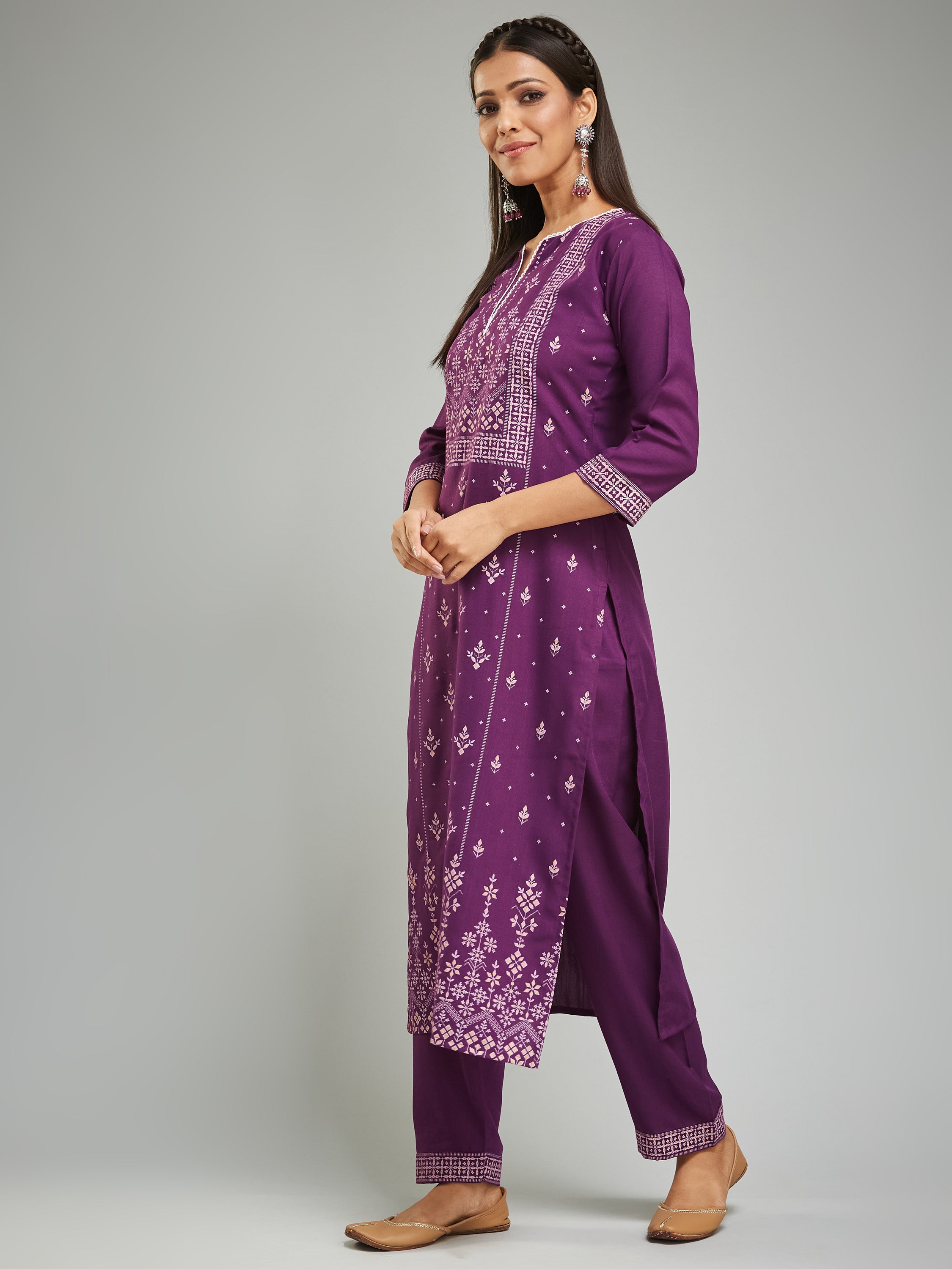 Fumka Women's Viscose Chanderi Kurta Pant Set with Luxe Prints and Contemporary Embellishments