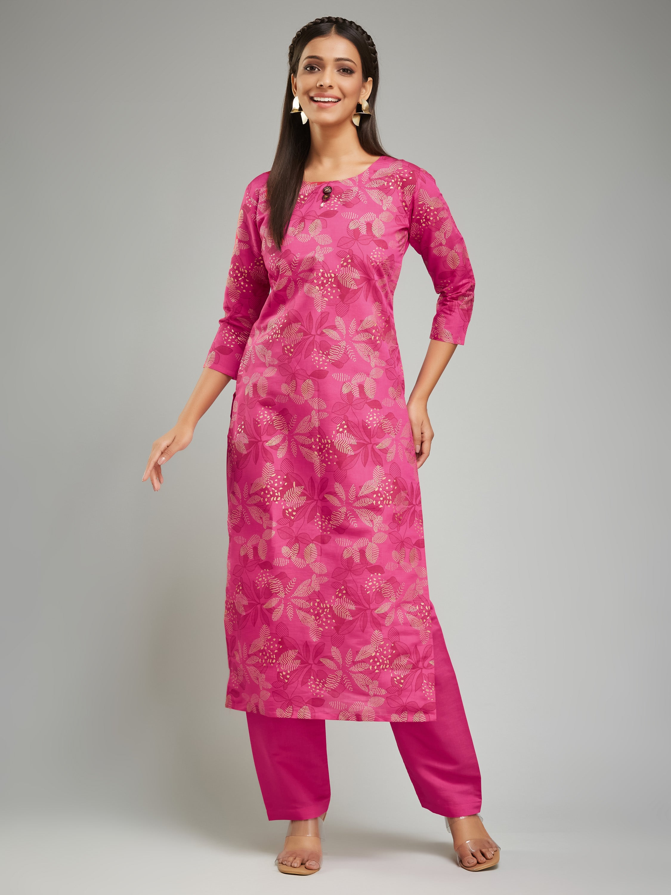 Fumka Women's Viscose Chanderi Kurta Pant Set with Luxe Prints and Contemporary Embellishments