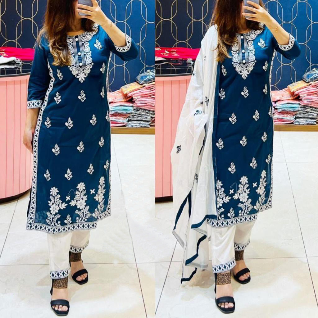 Elevate Your Style With Chikankari Kurti Set with Dupatta