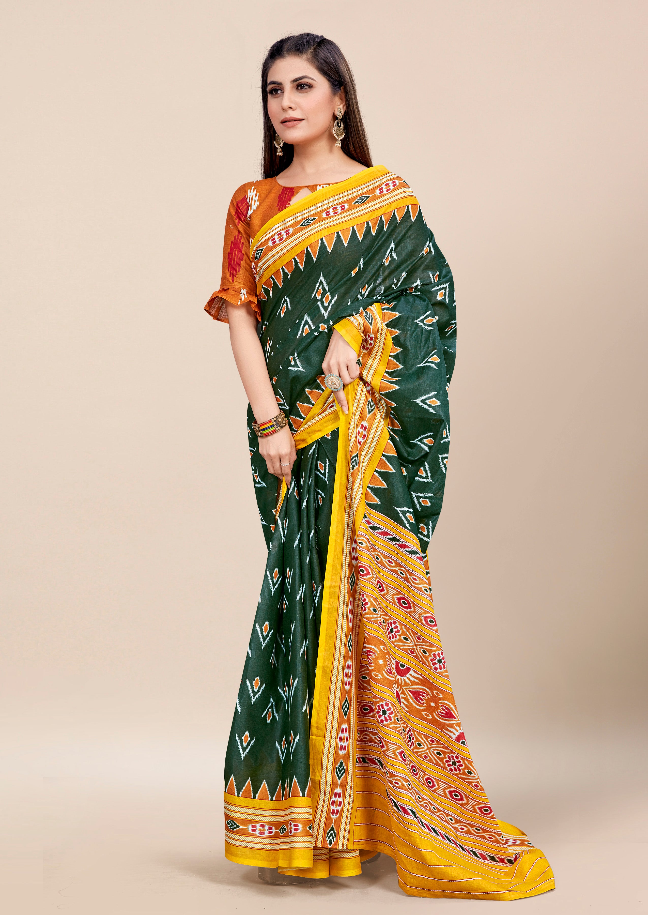 Charming Pure Cotton Jaipur Block Print Saree With Blouse Piece