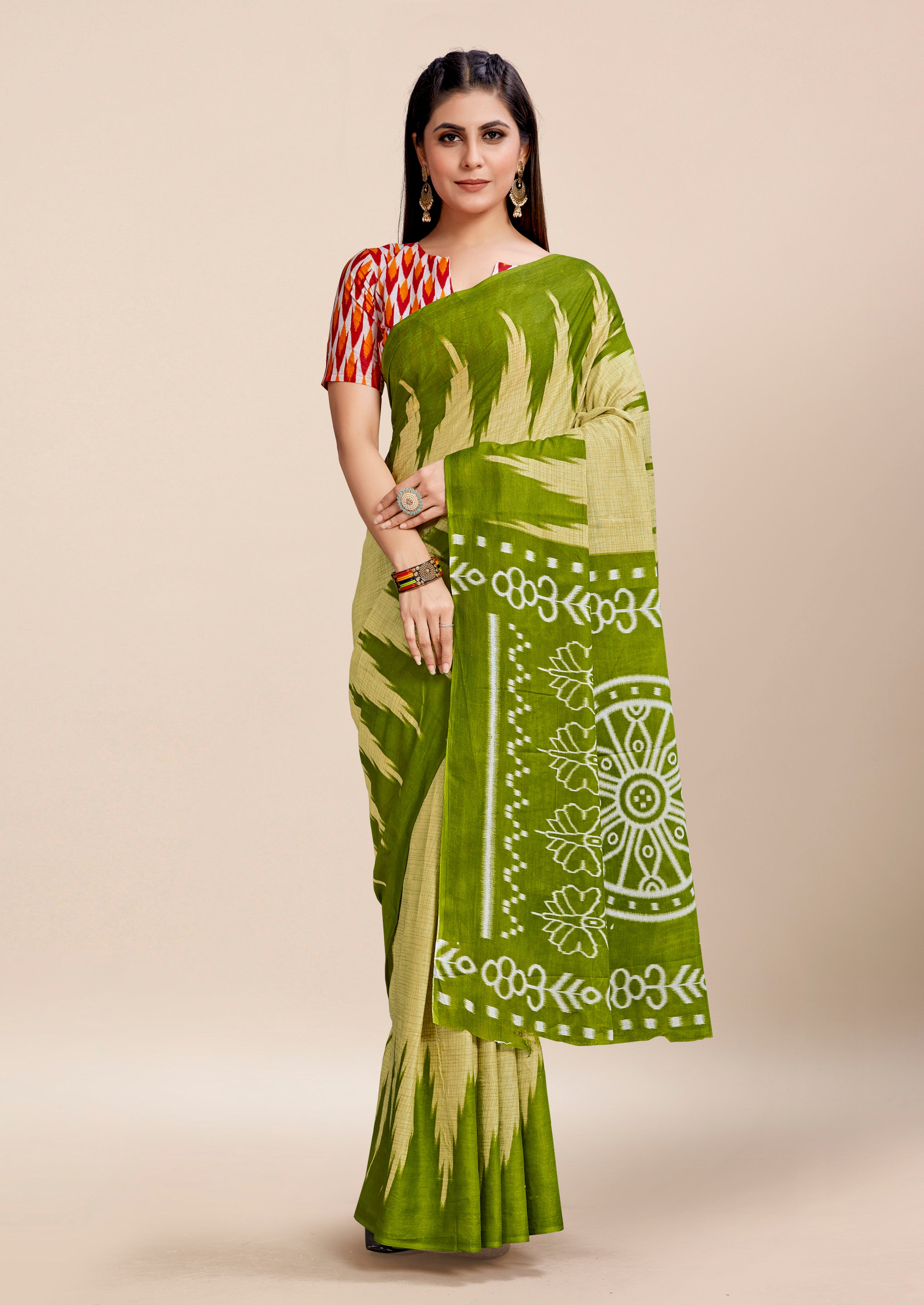 Charming Pure Cotton Jaipur Block Print Saree With Blouse Piece