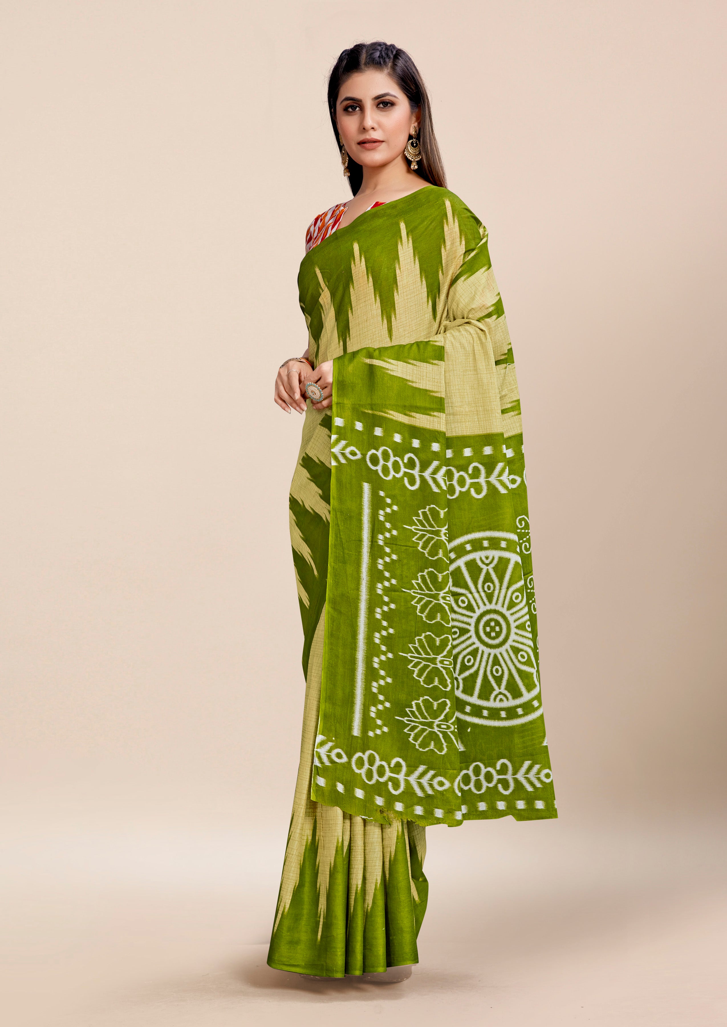 Charming Pure Cotton Jaipur Block Print Saree With Blouse Piece