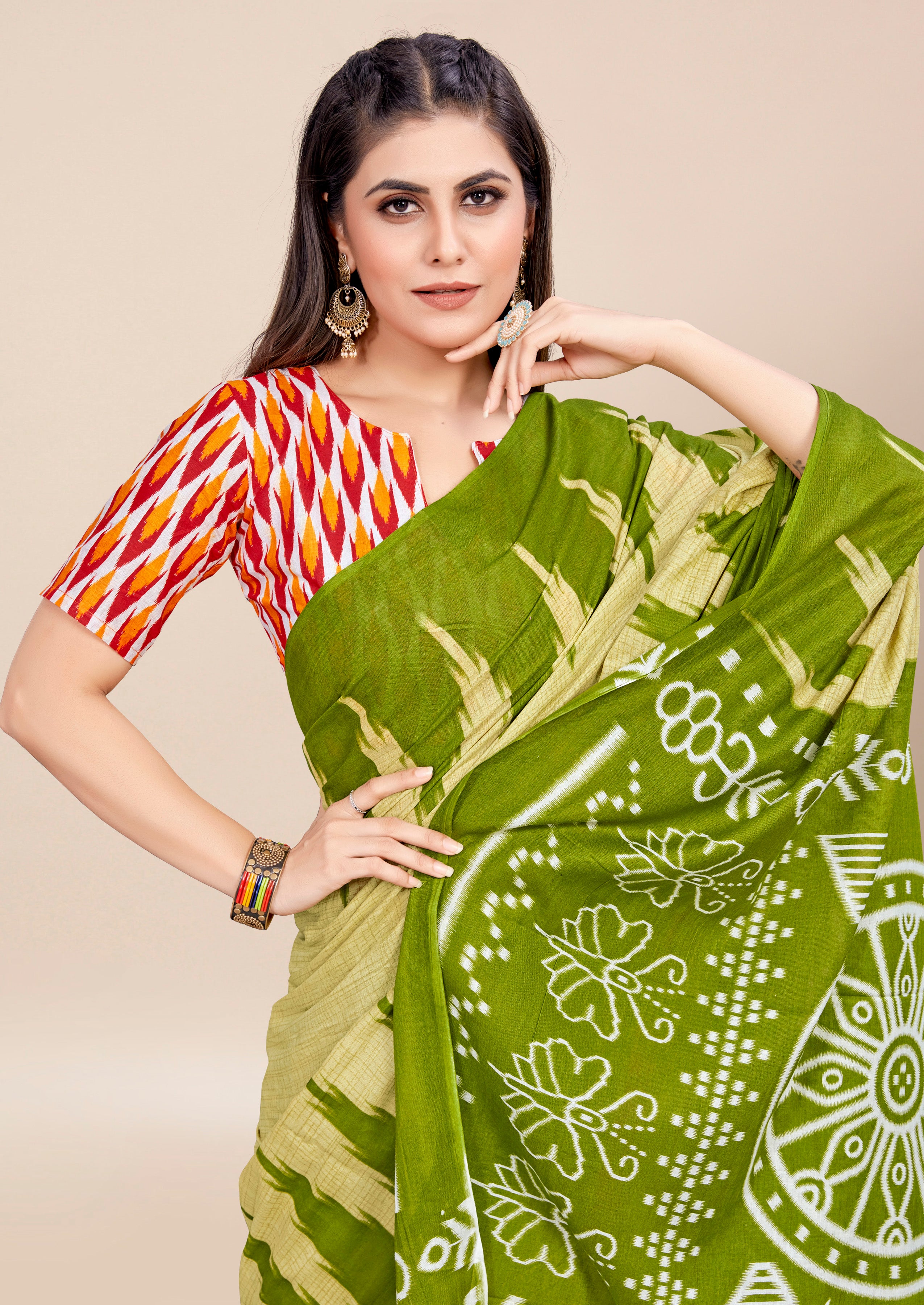 Charming Pure Cotton Jaipur Block Print Saree With Blouse Piece