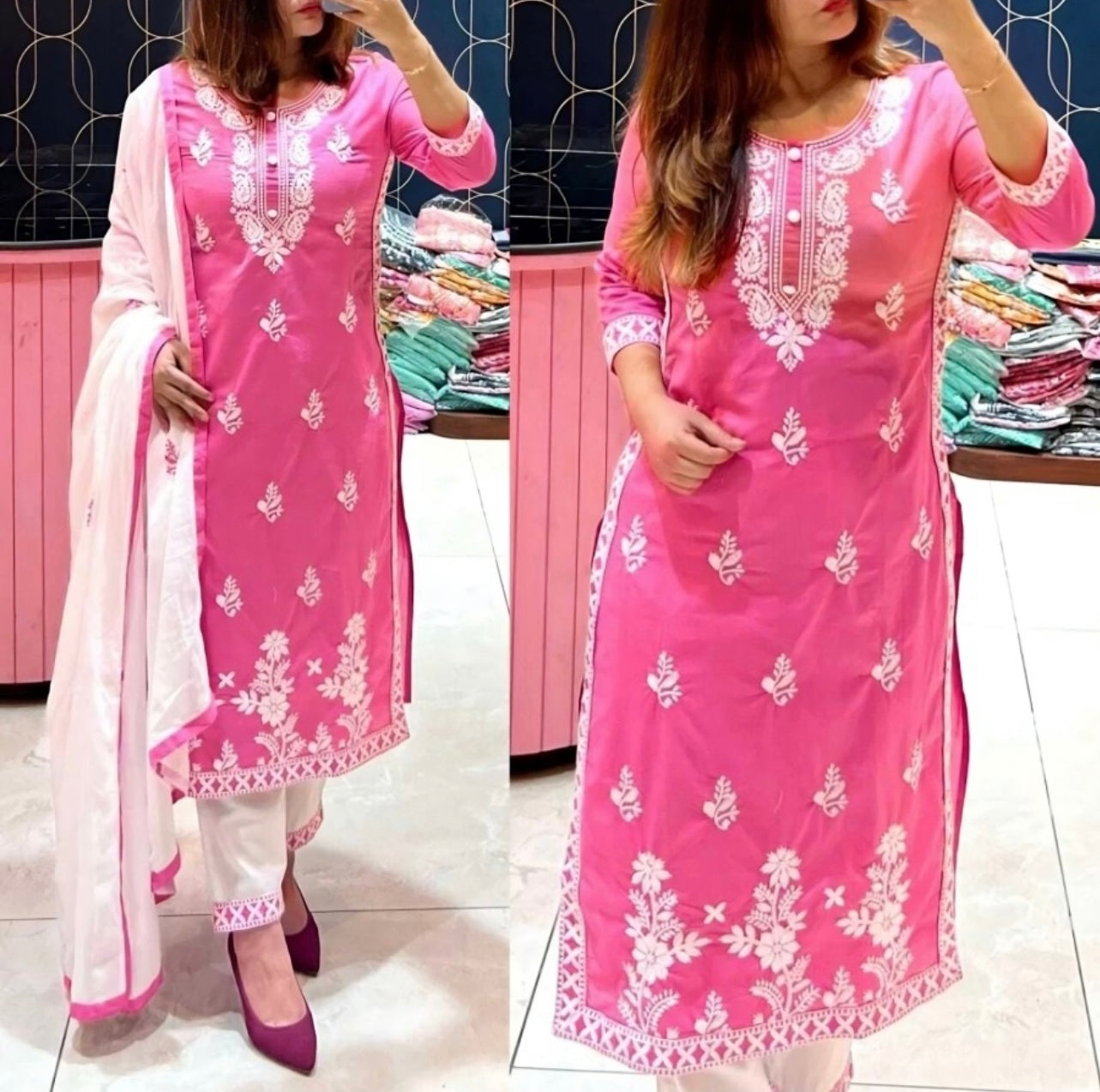 Elevate Your Style With Chikankari Kurti Set with Dupatta