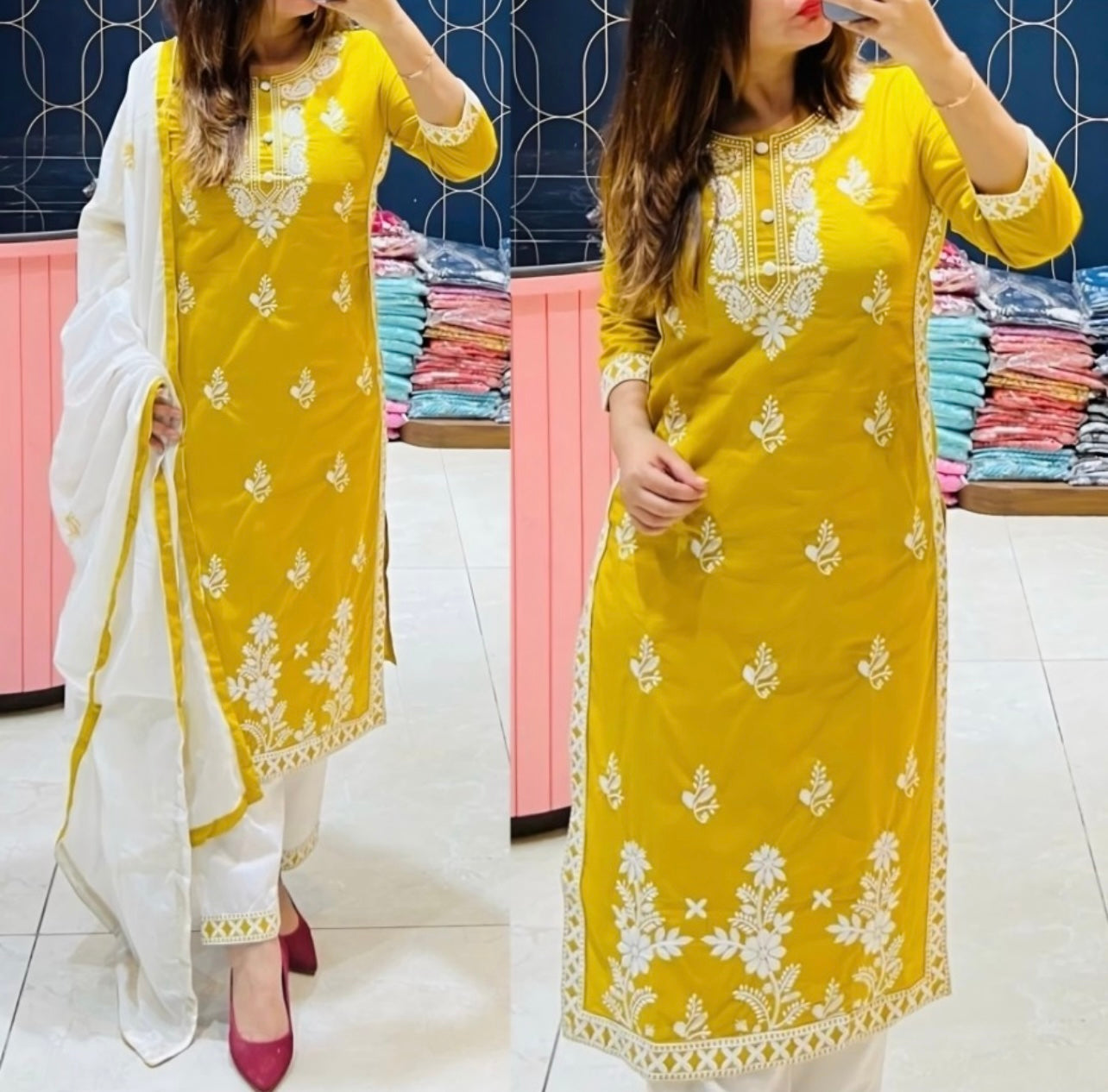 Elevate Your Style With Chikankari Kurti Set with Dupatta