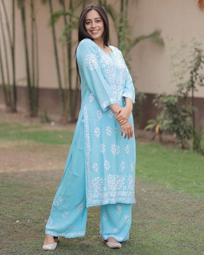 Rayon Embroidered Top and Sharara Set