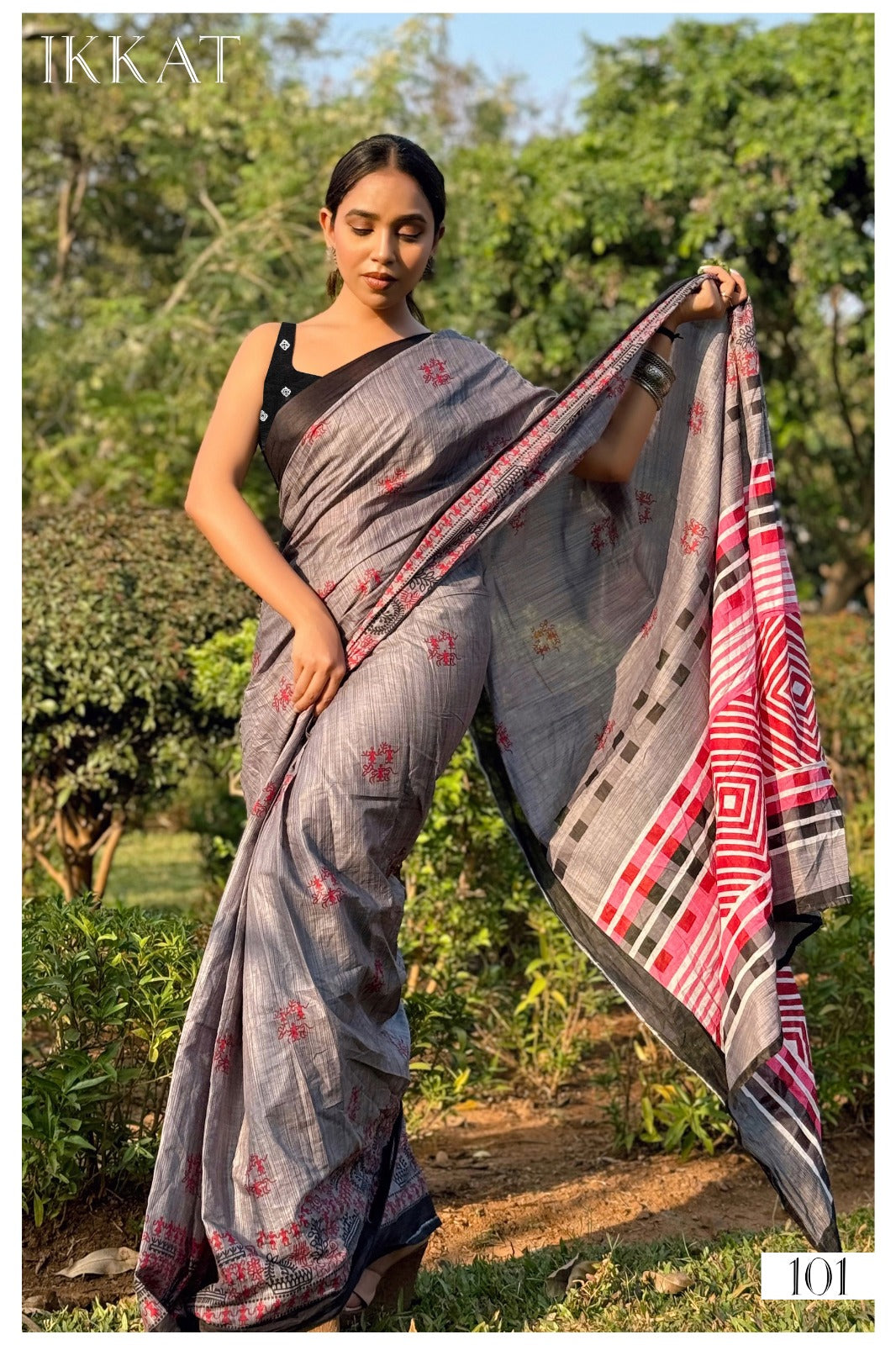 Charming Pure Cotton Block Printed Saree With Blouse Piece